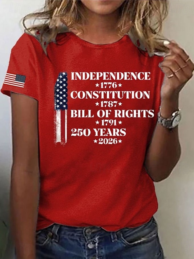 American Independence Day Women's T Shirt Print Graphic Flag Letter Vintage Stylish Classic Short Sleeve Crew Neck Round Neck Regular Tops Daily Blue Black White Red Summer Spring 2026 - $22.99 –P4