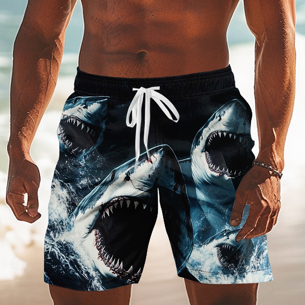 Herren Tiermotiv Hai Meeresbewohner Badehosen Badeanzüge Badeshorts Boardshorts Mittlere Taille Lustig Strandurlaub Seitentaschen Netzfutter Elastischer Kordelzug in der Taille Designer Bekleidung 2026 - $20.99 –P1