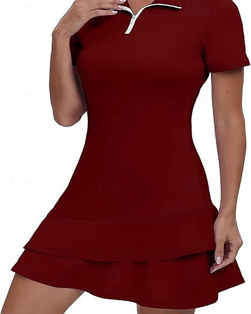 Dam Grafisk Leopard Geometrisk Tennisklänning med shorts Sportklänning Golfpikéklänning Kortärmad Fjärdedels blixtlås Asymmetrisk Elastisk Svettavvisande Andningsfunktion Tennis Golf Badminton 2026 - $22.99 –P10