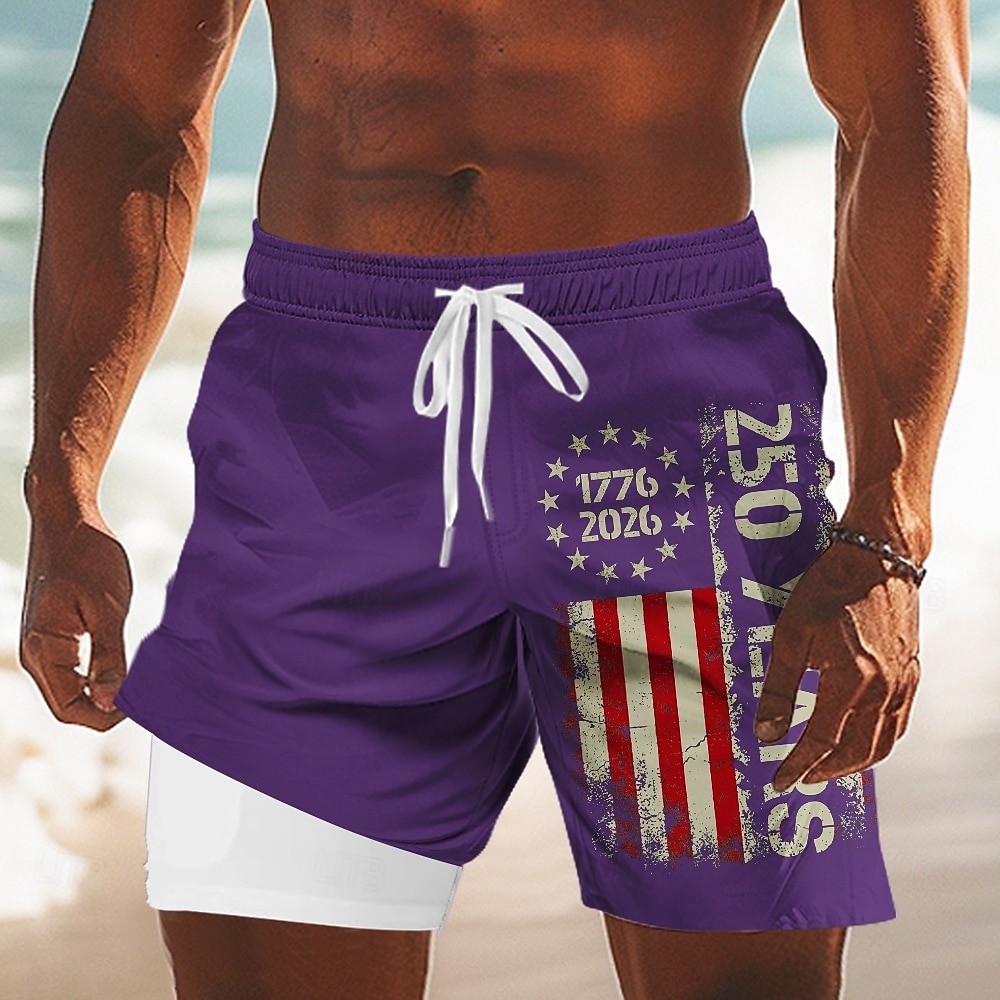 Per uomo 4 luglio, 250° anniversario degli Stati Uniti Bandiera degli Stati Uniti 1776 Pantaloncini foderati Pantaloncini da bagno 2 in 1 Pantaloncini da mare Misura del girovita medio Patriotico del 2026 a $22.99 –P5