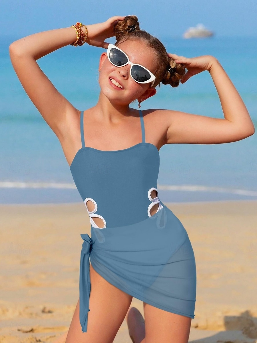 Maillot de bain Enfants Fille Extérieur Bloc de Couleur Vacances Évider Maillots de bain 4 ans et + Été Bleu Noir Vert Véronèse de 2026 ? $22.99 –P10