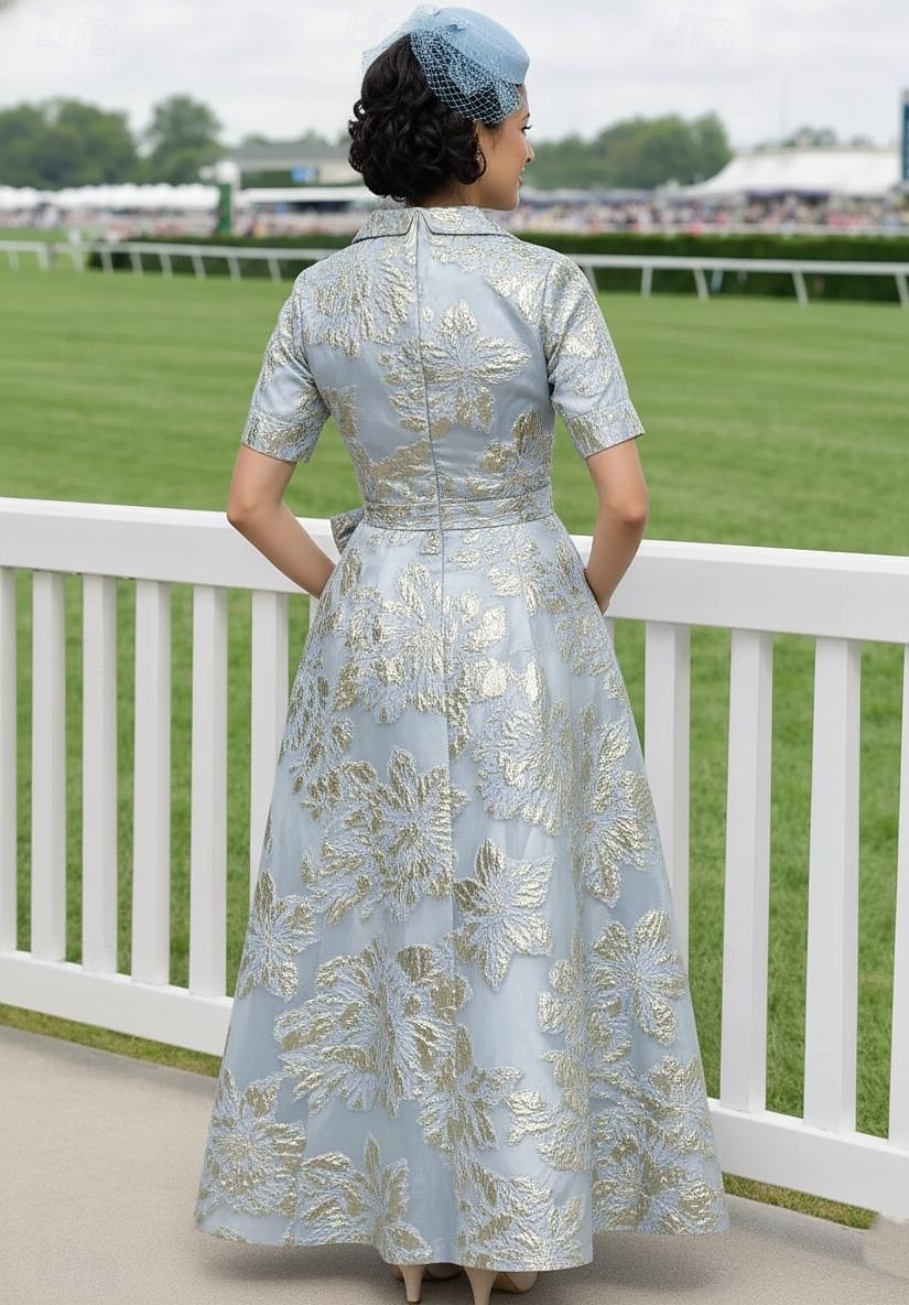 A-Line Ankle Length Wedding Guest Dress Mother of the Bride Dress Short Sleeve Lapel Elegant Vintage Sparkle & Shine Formal Wedding Guest Kentucky Derby Organza Jacquard with Floral Print Sequin 2026 - $164.69 –P2