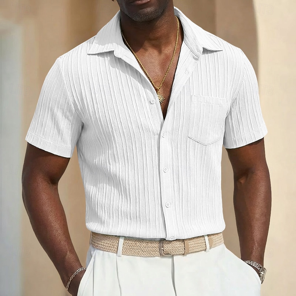 Hombre Camisa Camisa de verano Camisa casual Camisa de playa Abotonar la camisa Camisa Jacquard Blanco Manga Corta Plano Líneas / Olas Diseño Casual Ropa de calle Ropa Poliéster Moda Casual Cómodo 2026 - $22.99 –P5