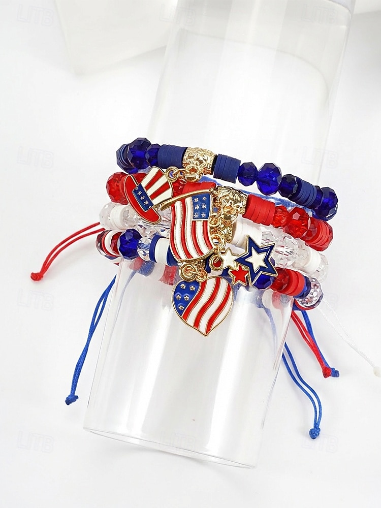 Набор женских браслетов из разных материалов, различные стили, подвески с патриотическим флагом США, регулируемые ремешки, идеально подходит для празднования 250-летия США, Дня независимости и повседневной носки. 2026 - $11.99 –P8
