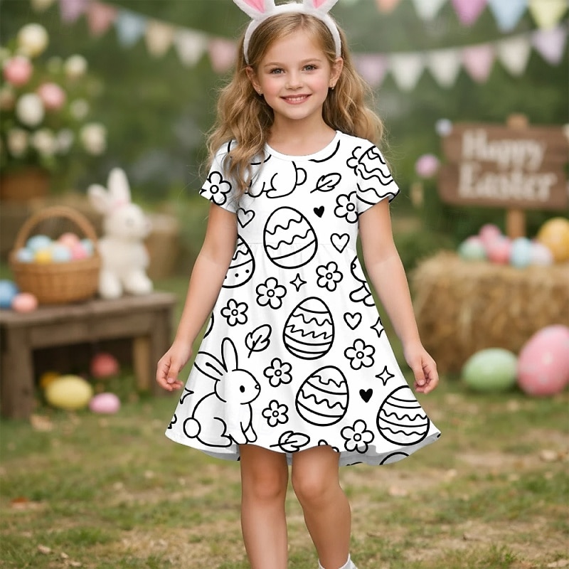 Pâques FILLE 3D Graphique Lapin Robe Manche Courte Impression 3D Été Printemps Quotidien Vacances Soirée Mignon Basique Occasionnel Enfants 4-12 ans Robe Décontractée Robe trapèze Mi-long Coupe de 2026 ? $20.99 –P1