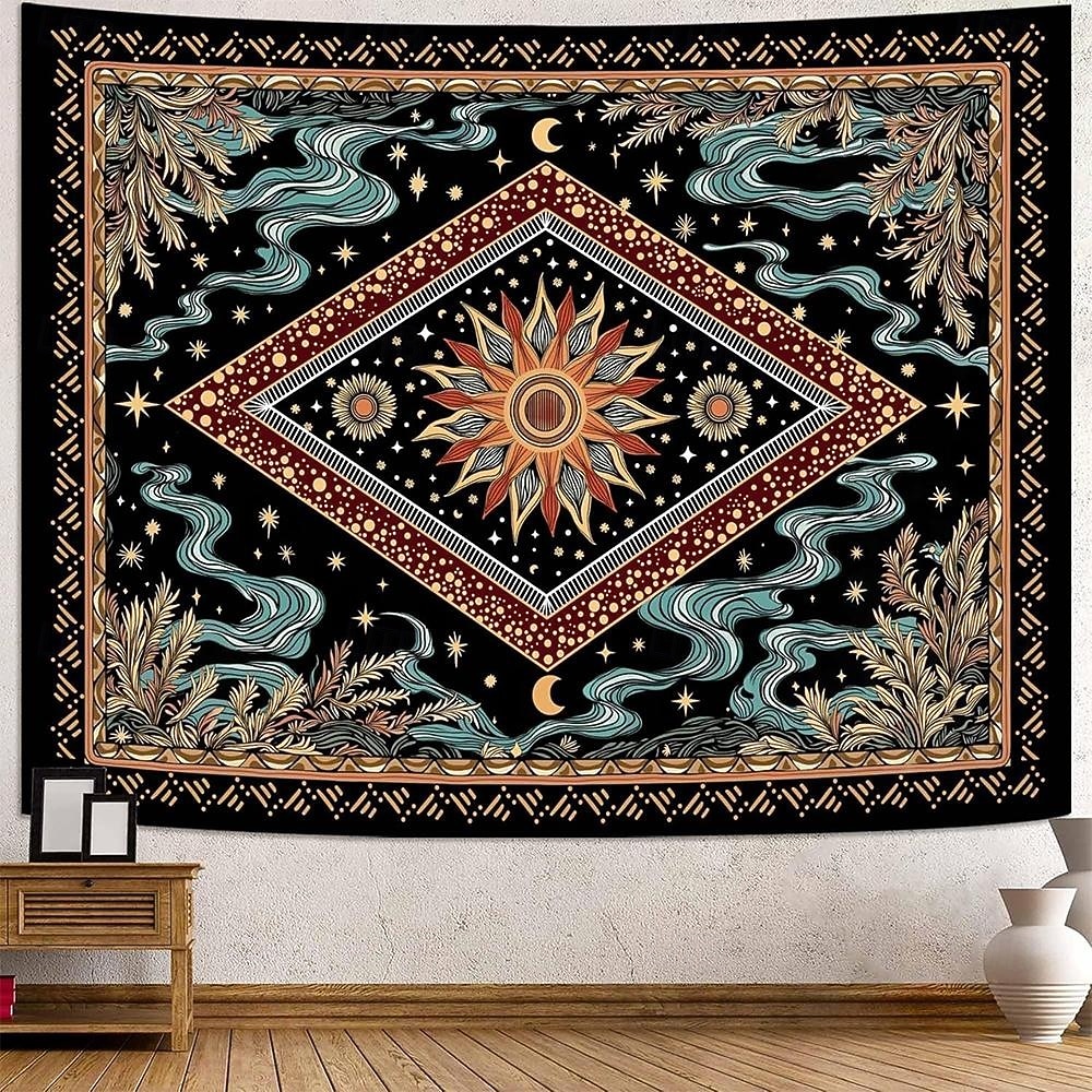 Mystic Psychedelic Sun Face Celestial Starburst Wall Tapestry Diamond Pattern Moon and Stars Bohemian Wall Hanging Trippy Hippie Home Decor Bedroom Backdrop 2026 - $20.99 –P5