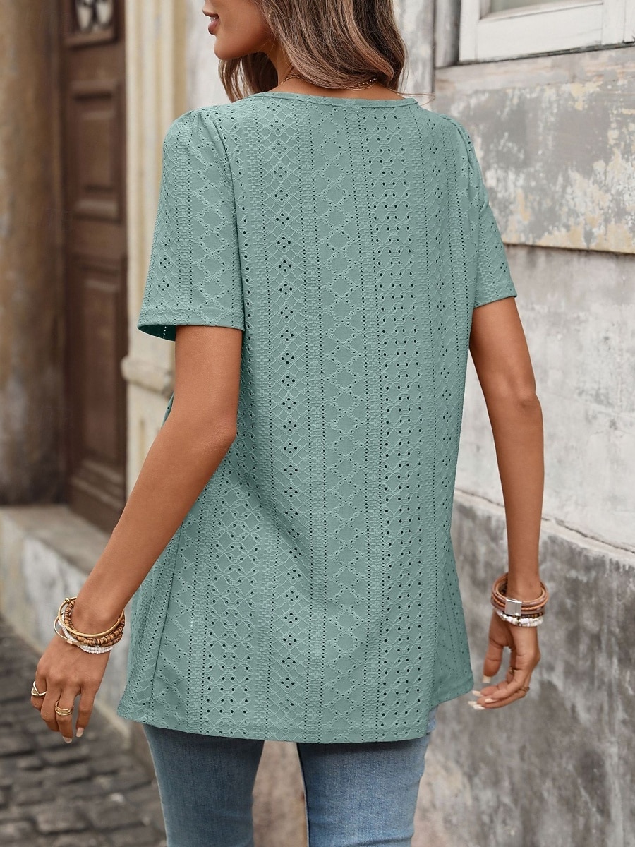 Per donna Camicia Camicia traforata Top traforato Blusa Bottoni Semplice Vintage Elegante Classico Manica Corta Collo quadrato Top Regolari Casuale Quotidiano Spiaggia Nero Bianco Rosa Azzurro cielo del 2026 a $26.99 –P12