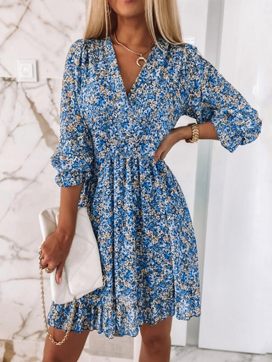 Mulheres Minivestido Vestido Boho Vestido antigo Vestido casual Vestido floral Elegante Moda Moderno Praia Férias Para Noite Normal Floral Meia Manga Decote V Azul Verde Cinzento Verão Primavera de 2026 por $27.99 –P7