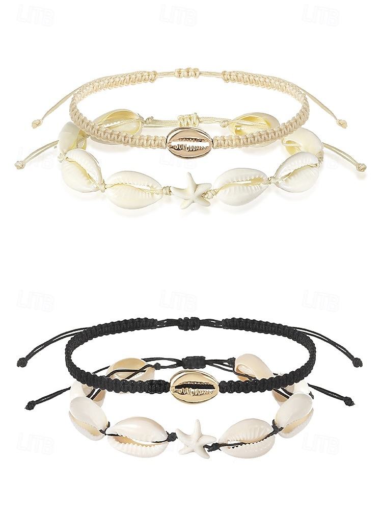 Conjunto de tornozeleiras femininas estilo boêmio com conchas, multicoloridas, ajustáveis, perfeitas para férias na praia e uso casual no dia a dia. de 2026 por $7.99 –P9