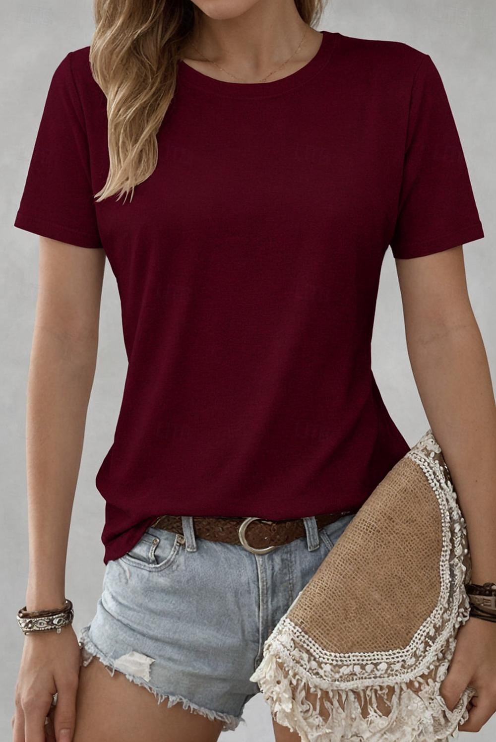 2026年 女性用100%コットンTシャツソリッドカラークラシックカジュアル半袖クルーネックレギュラーTシャツデイリー外出用明るいオレンジティールブラックホワイトピンク夏春  コレクション – $26.99 –P7