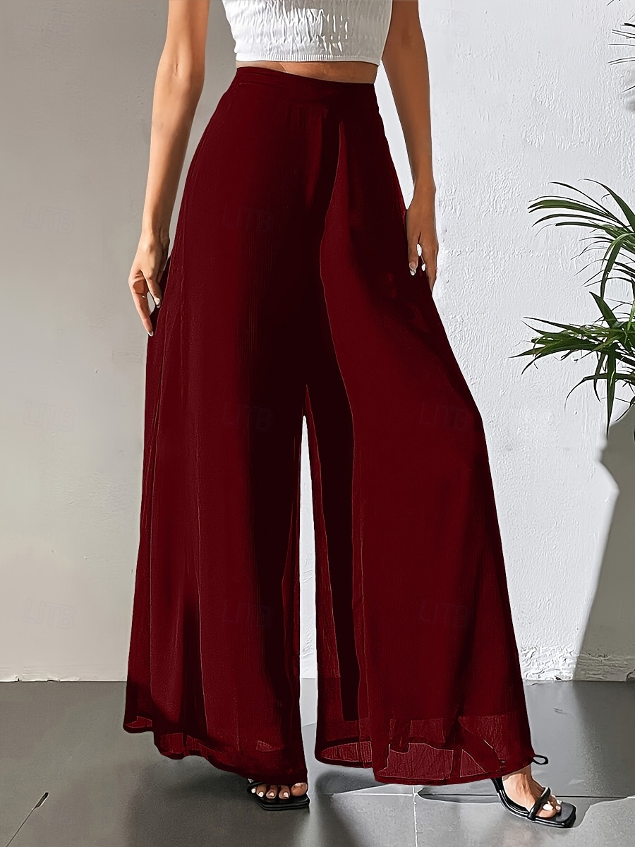 Dames Broek Zomerbroek Wijde broek Vrijetijdsbroek Vakantie Vintage Modieus Volledige lengte Hoge taille Effen Zak Elastische taille Breed Been Lichtgewicht Zacht Comfortabel Micro-elastisch Buiten 2026 - $26.99 –P13
