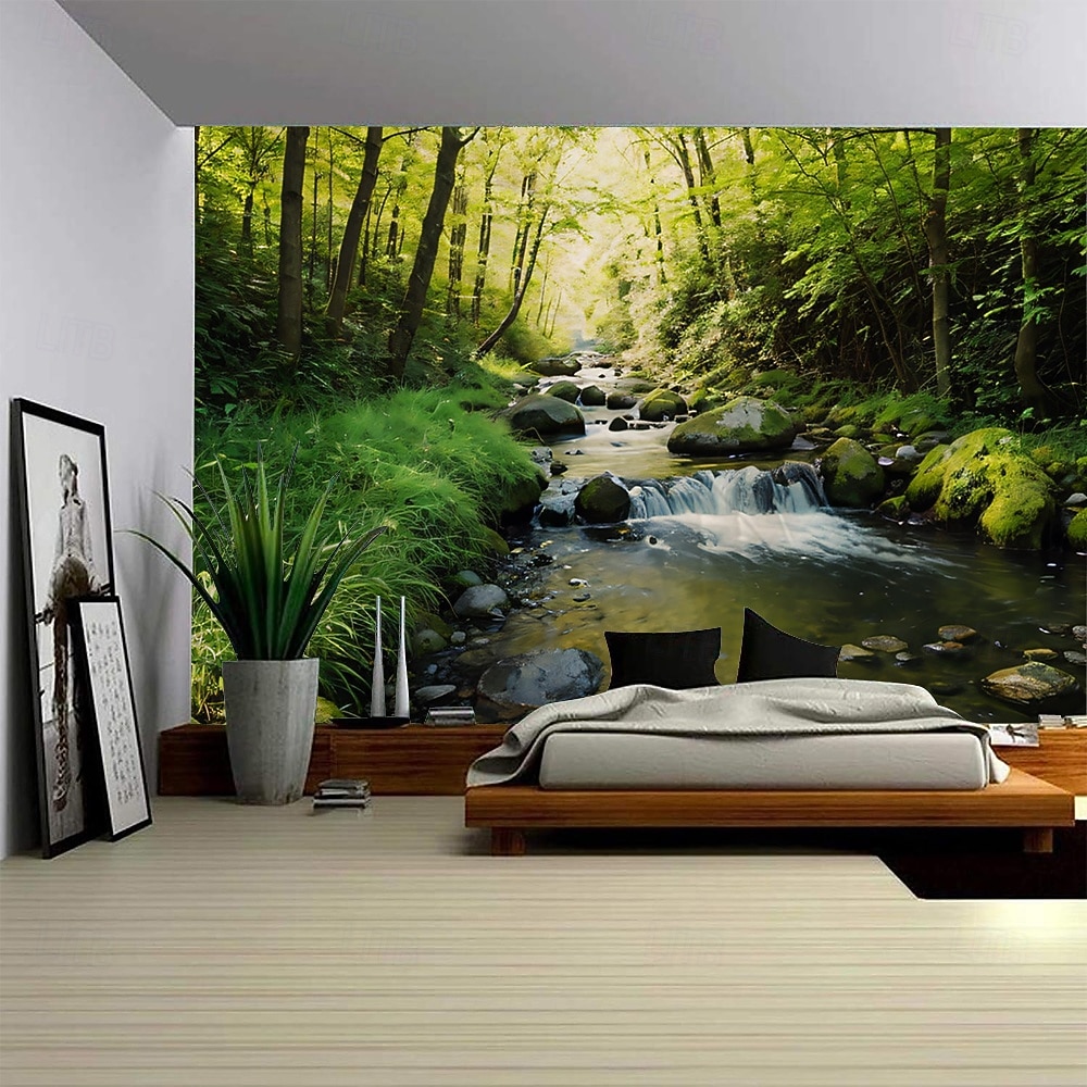 Forest Plants Waterfalls Lake Scenery Tapestry Modern Scenery Beautiful Bedroom Living Room Dormitory University Dormitory Shooting Background Decorative Home Decoration 2026 - E£847.04 –P6