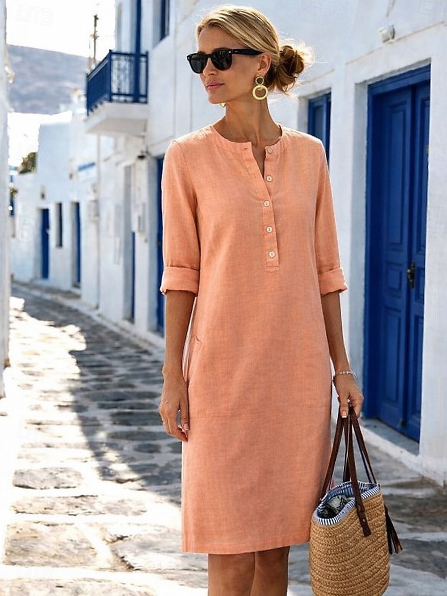 Per donna Abito Midi Abito a Tubino Casual Quotidiano Vestibilità regolare Semplice Manica Lunga Girocollo Blu Nero Bianco Blu reale Estate Primavera Autunno del 2026 a $9.49 –P4