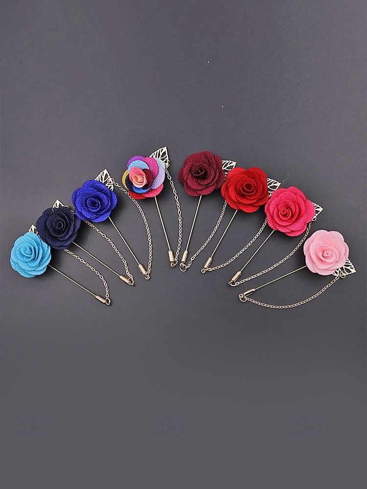 Pin de solapa con flor de poliéster elegante para hombre: múltiples opciones de color, elegante y moderno, perfecto para bodas y fiestas. 2026 - $7.99 –P4