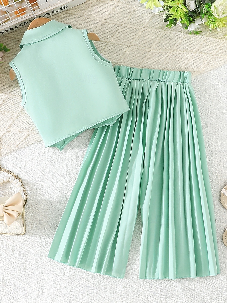 2 Pezzi Bambini Ragazze Tinta unica Arricciato Camicia & Pantaloni Impostato Senza Maniche Moda Casuale Dai 4 anni in su Estate Rosa scuro Bianco Rosa del 2026 a $27.99 –P6