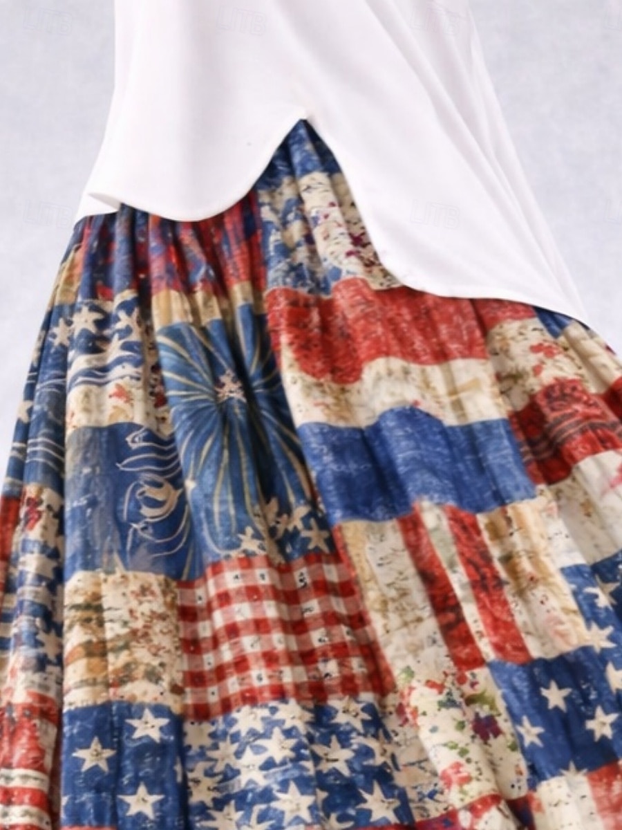 Mujer Falda de vacaciones Elegante Moda Casual Maxi Alta cintura Faldas Graphic Bolsillo Estampado Microelástico Diario Vacaciones Azul Piscina Rojo Verano 2026 - $48.99 –P2