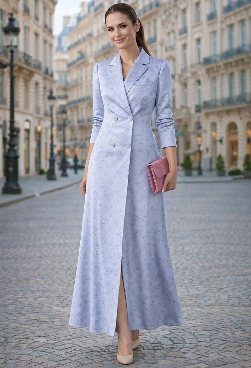 womens tuxedo dress formal gown Women's Ball A-Line Wedding Guest Satin Elegant 3/4 Length Sleeve Floor Length Ankle Length Notch Double Breasted 2026 formal tuxedo dress