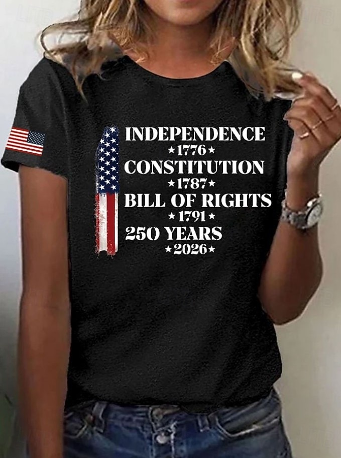 American Independence Day Women's T Shirt Print Graphic Flag Letter Vintage Stylish Classic Short Sleeve Crew Neck Round Neck Regular Tops Daily Blue Black White Red Summer Spring 2026 - $22.99 –P2