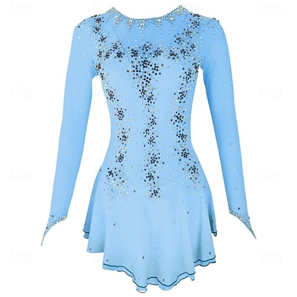 Figure Skating Dress Girls' Ice Skating Dress Violet White Yellow Patchwork Thumbhole Stretchy Training Competition Skating Wear Classic Crystal / Rhinestone Long Sleeve Ice Skating Figure Skating 2026 - $233.09 –P9