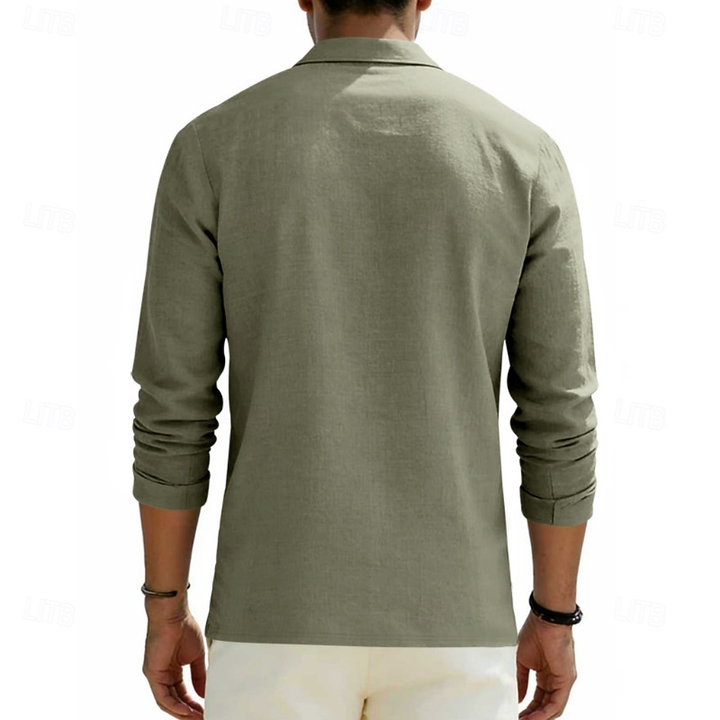 Men's Linen Shirt Polo Shirts Casual Street Lapel Long Sleeve Basic Modern Plain Buttons Spring Fall Regular Fit Black White Navy Blue Khaki Dark Grey Army Green Linen Shirt 2026 - $22.99 –P18