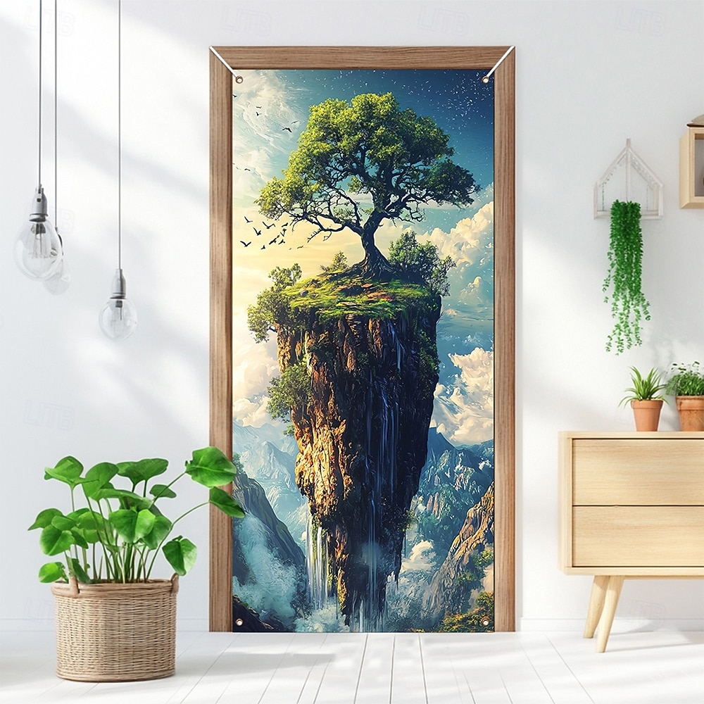 fantazie strom života plovoucí ostrov vodopád a mraky surrealistická krajina dveře banner zeď gobelín přední dveře dekorace domov vchod dekor venkovní vnitřní 2026 - $17.99 –P4