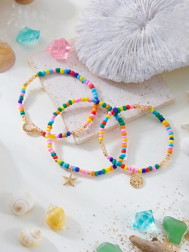 Women's Boho Elastic Beaded Anklet Set, Alloy Beads, Stretchable, Multi-Color, Trendy Summer Foot Jewelry, Perfect for Vacation, Travel and Daily Casual Wear 2026 - $7.99 –P11