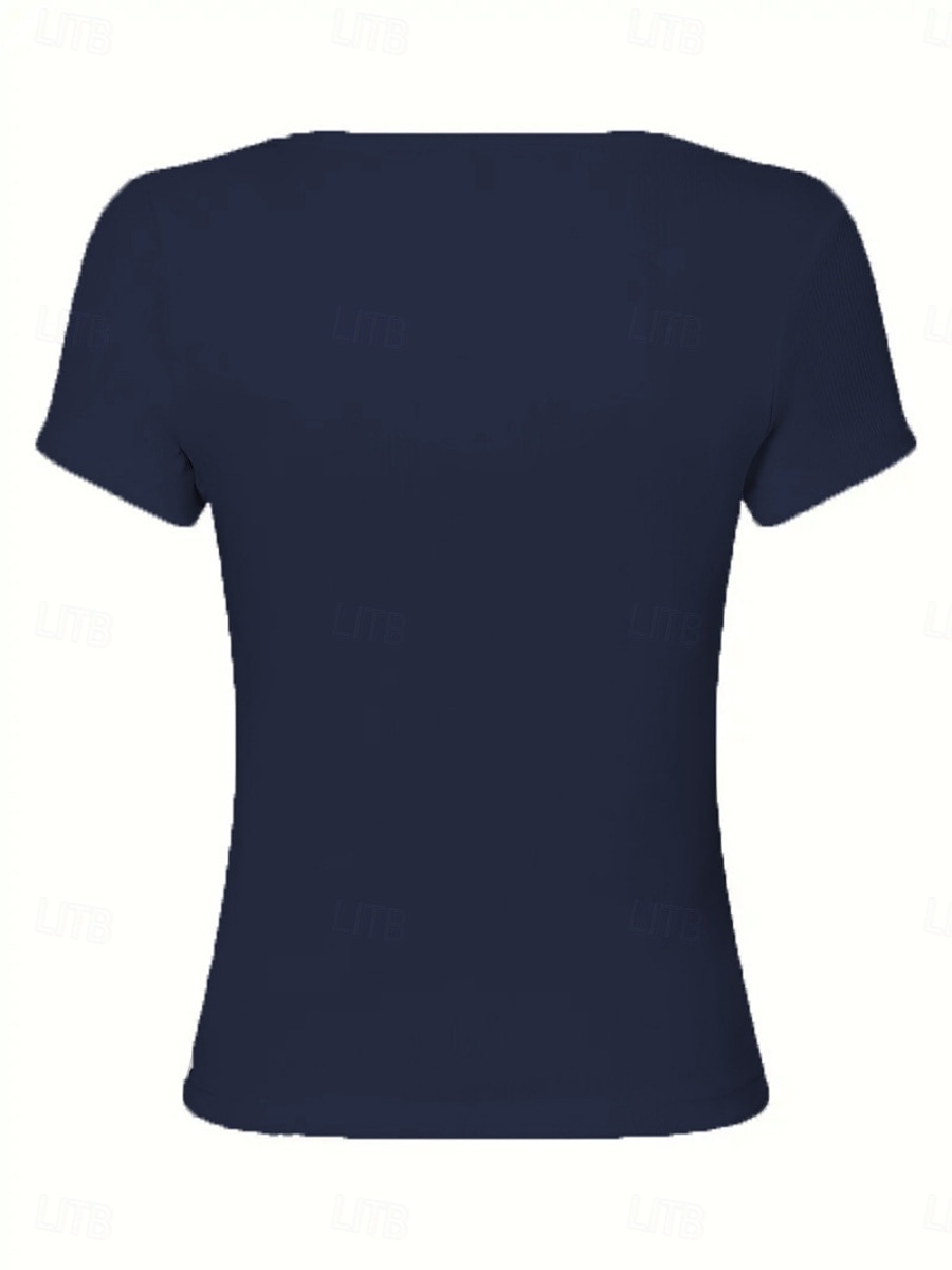 Mujer Camiseta Camiseta superior Botones Plano Moda Elegante Clásico Manga Corta Cuello Barco Tops regulares Diario Noche Fin de semana Negro Blanco Rojo Azul Marino Marrón Verano Primavera 2026 - $19.99 –P11