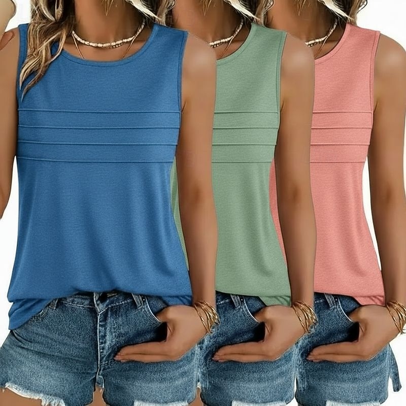 Mehrfachpackungen 3er-Pack Weiblich Rundhals Ärmellos schwarz+weiß+grün Tanktop Weste Ärmelloses Shirt Einfarbig Lässig Täglich Polyester Sommer 2026 - $38.99 –P5