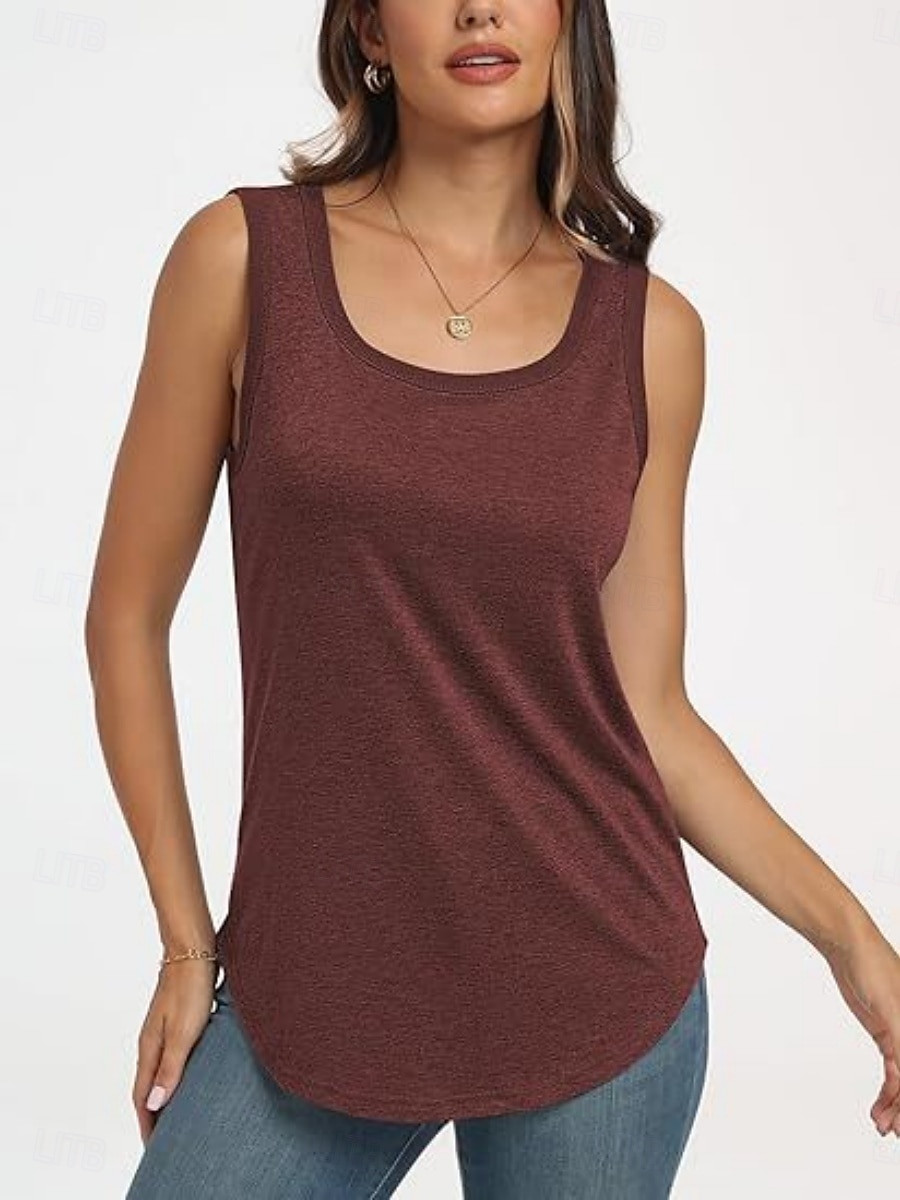 Mujer Camiseta sin mangas Plano Moda Elegante Clásico Sin Mangas Cuello Barco Tops regulares Diario Noche Fin de semana Negro Blanco Verde Claro Rosa Vino Verano Primavera 2026 - $19.99 –P7