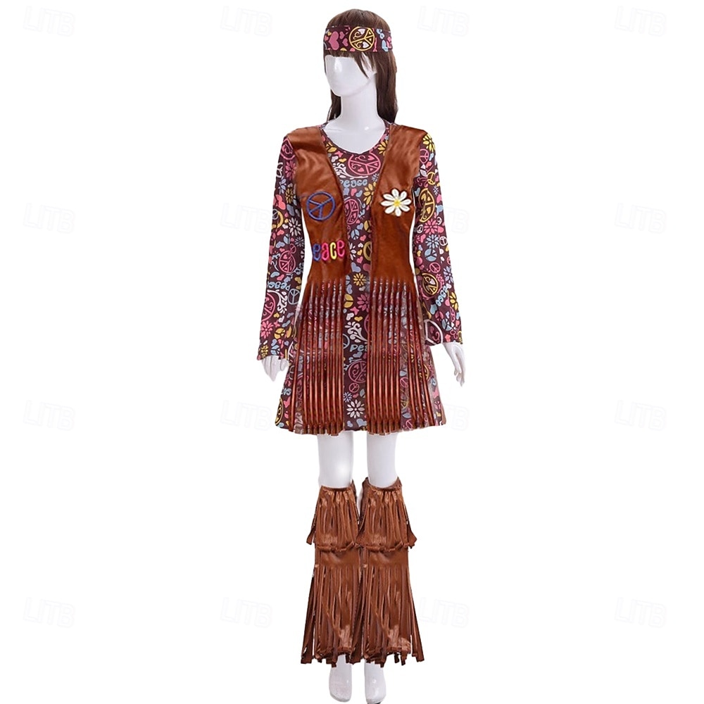 Set Retro Vintage 1970er Kleid Kopfschmuck Zubehör langarm Hippie Disco Fransen Blumen Kostüm Damen Halloween Karneval Musikfestival Retro-Mottoparty Erwachsene Kleid Kopfschmuck Weitere Accessoires 2026 - $54.99 –P3