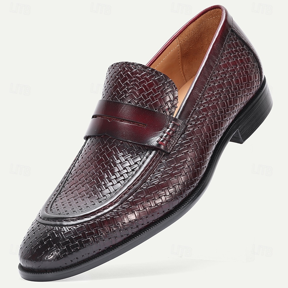 Herrloafers i premiumläder – äkta kohud, vävd textur, slip-on-komfort, elegant formell stil, perfekt för bröllop, kontor, fester och speciella tillfällen 2026 - $109.99 –P1