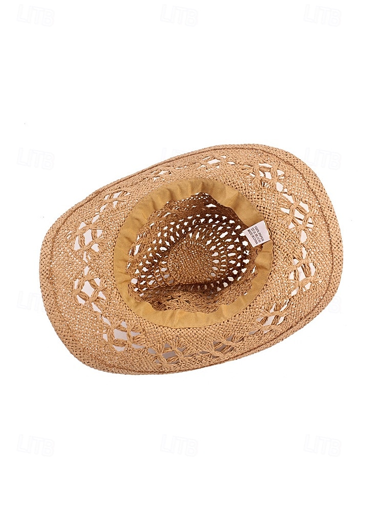 Ανδρικό ψάθινο καουμπόικο καπέλο western σε πολλά χρώματα, υφαντό καλοκαιρινό καπέλο ηλίου για διακοπές στην παραλία, ρούχα western στυλ, ρούχα σε θέρετρα και καλοκαιρινά πάρτι 2026 - $42.99 –P9