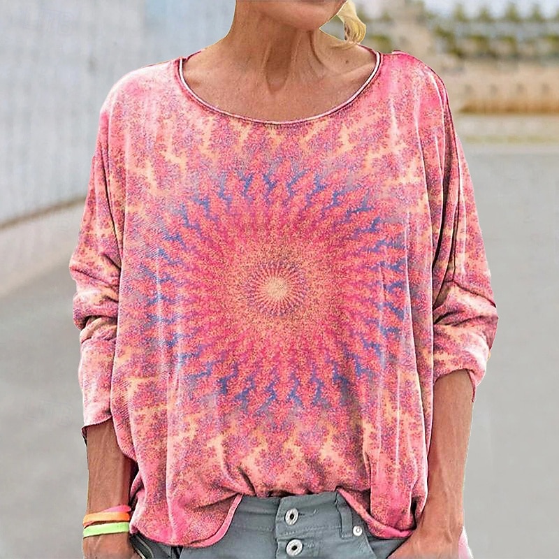 Per donna Camicia Boho Blusa Patchwork Stampato Grafico Vintage Elegante Classico Manica Lunga Girocollo Top Regolari Quotidiano Ferie Uscire Rosa Vino Blu marino Cachi Rosa Primavera Autunno del 2026 a $17.49 –P3