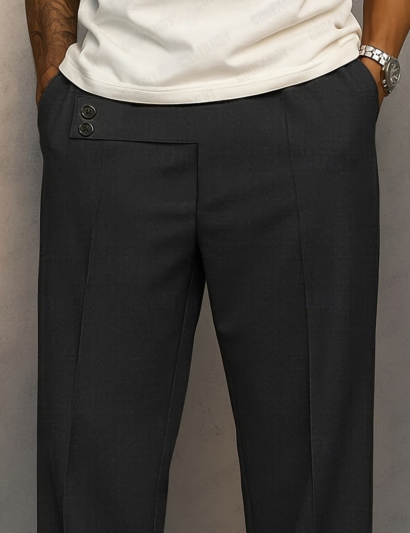 Bărbați Pantaloni Costume Buzunar Nasturi Simplu Confort Respirabil Lungime totală Casual Zilnic Casă Vacanță Modă Negru Kaki Inelastic 2026 - $31.99 –P7