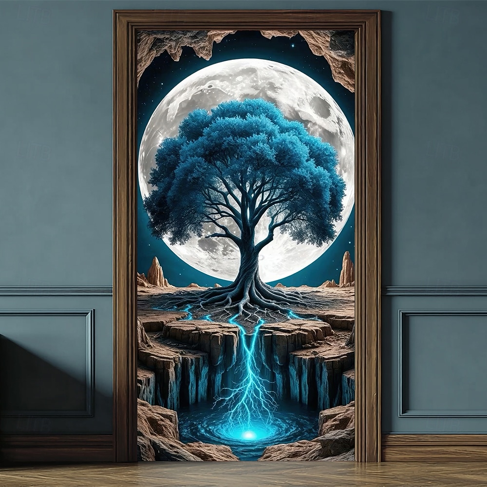 Árvore da vida, lua cheia gigante, raízes brilhantes, paisagem noturna mística, banner de porta, tapeçaria de parede, decoração para casa, decoração de porta de entrada, decoração de hall de entrada, de 2026 por $17.99 –P2