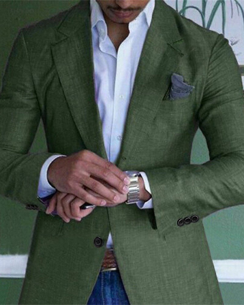 Voor heren Afstuderen Linnen blazer Blazer liiketoiminta Cocktailparty Bruiloft Modieus Casual Lente Herfst Linnen / katoenmix Effen Zak Knop Comfortabel Enkele knoopsluiting één knoop Blazer 2026 - $62.99 –P5