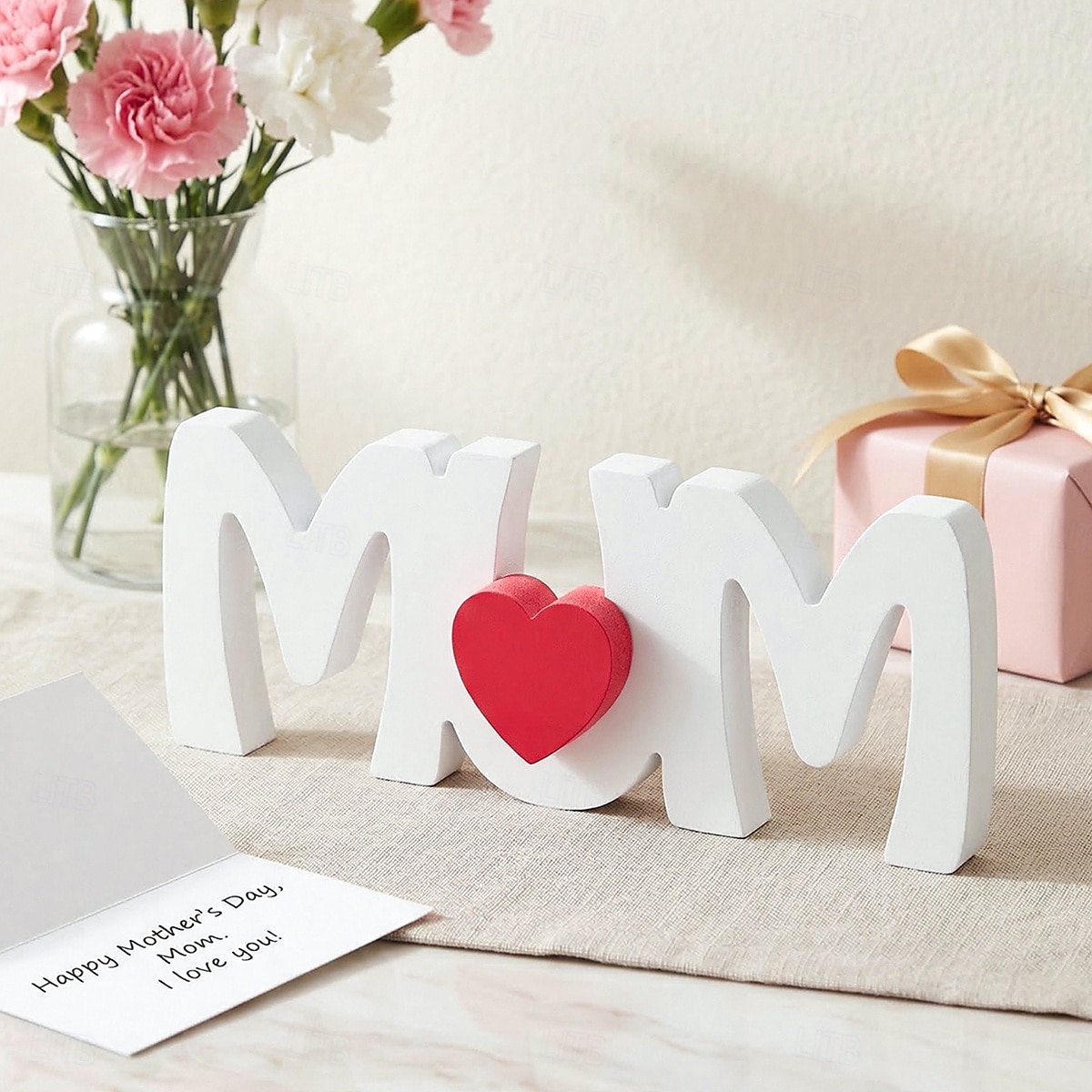 1PC, Mother's Day Red Heart White MUM Letter-shaped Decorative Item, Sherwood Board Material Tabletop Decorative Letter Board, Gifts for Mom, Suitable for Home Decoration, Parties, and Gatherings 2026 - $15.99 –P2