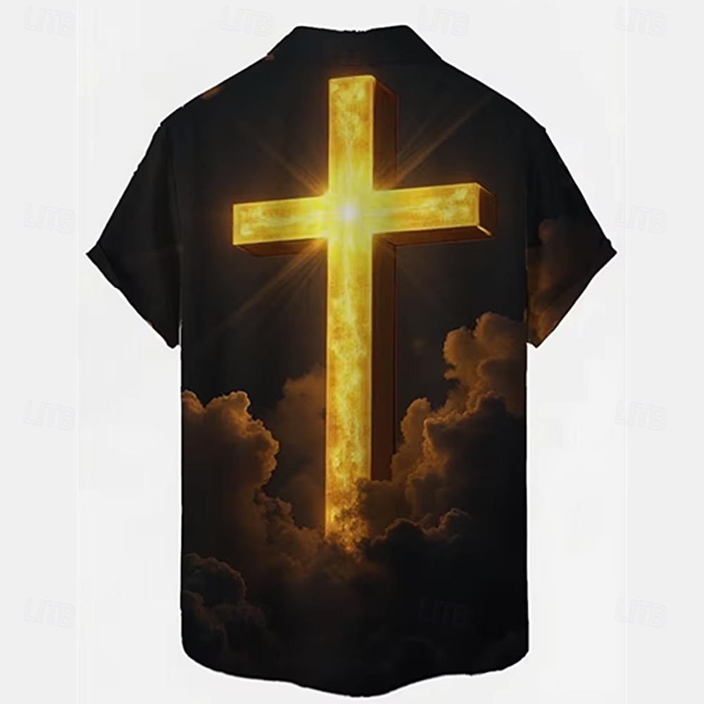 Good Friday Men's Cross Religion Shirt Summer Shirt Button Up Shirt Short Sleeve Vintage Retro Holiday Casual Daily Summer Spring Turndown 3D Print Collared Shirts Front One Pocket Black 2026 - $25.99 –P2
