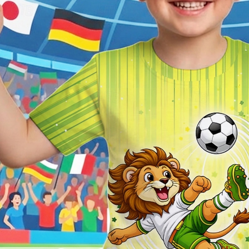 Jungen 3D Grafik Löwe Fußball T-Shirt Kurzarm 3D-Druck Sommer Frühling Sport Mode Streetwear Kinder 4-12 Jahre Rundhalsausschnitt Lässig Täglich Outdoor Normale Passform 2026 - $14.49 –P2
