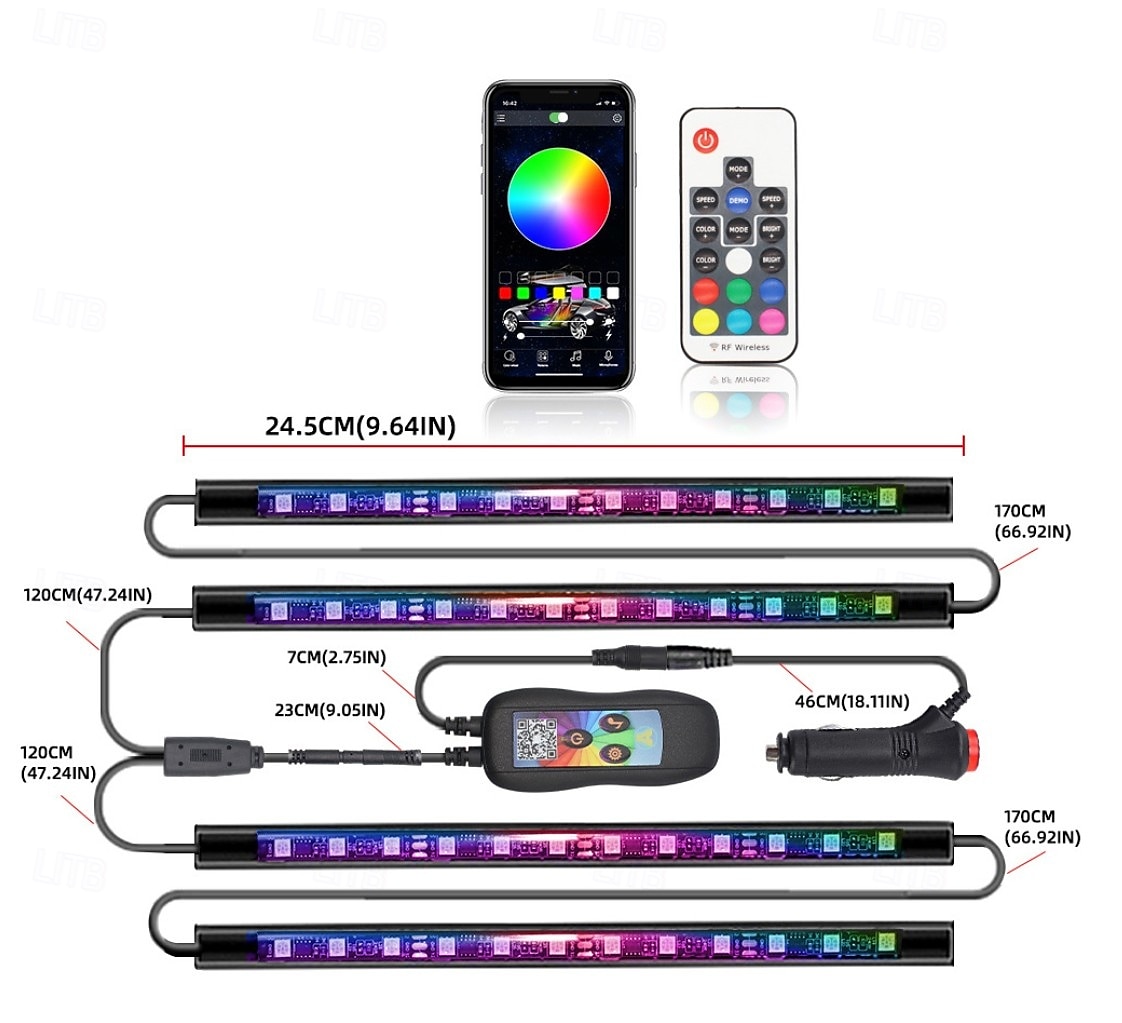 Bandes LED, éclairage intérieur intelligent RGBIC pour voiture avec contrôle par application, modes musicaux et millions de couleurs, éclairage LED pour la décoration de voiture, 12 V CC de 2026 ? $35.99 –P3