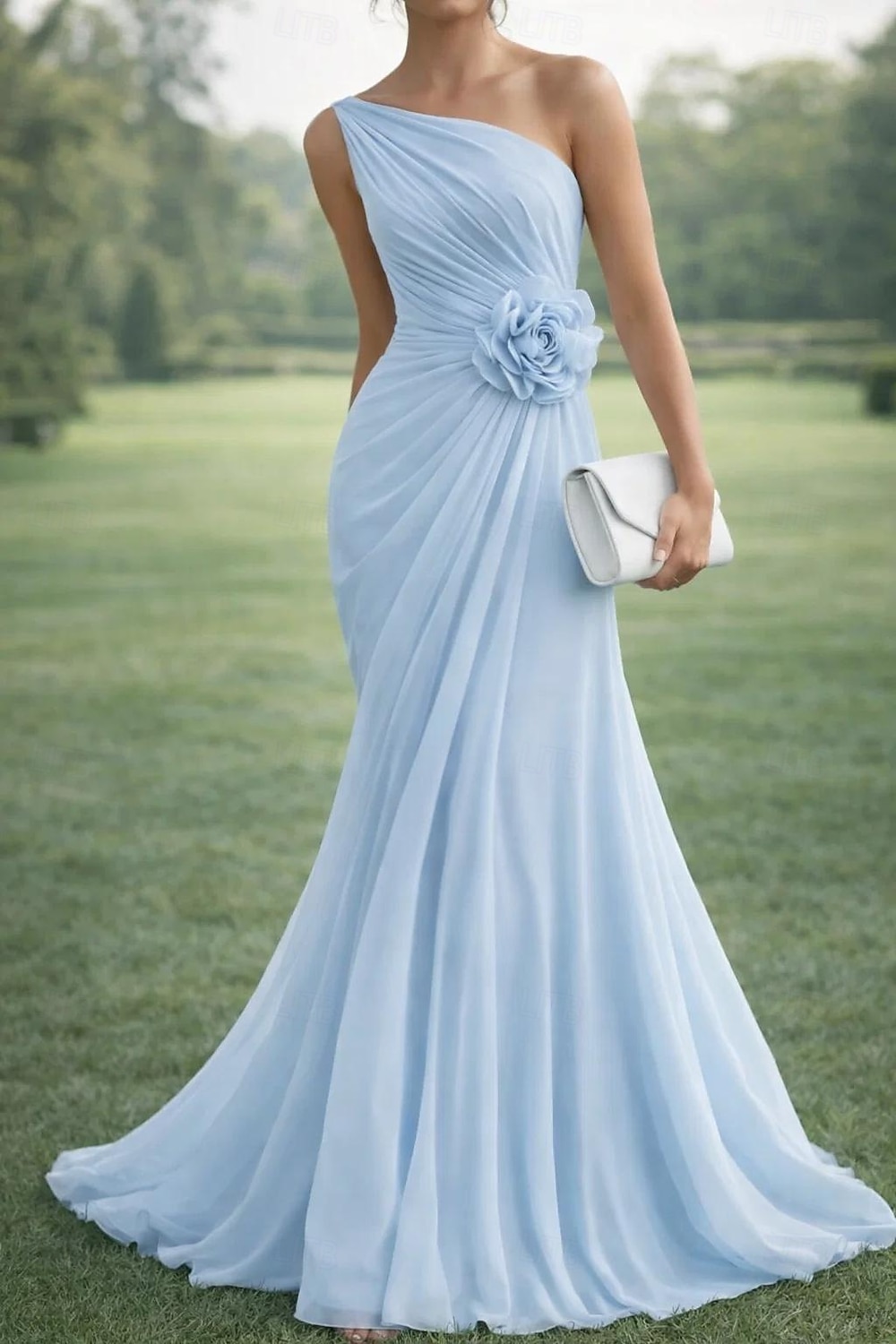 Linea ad A Lunghezza al pavimento Abito da Sera Da principessa Elegante Madre della sposa Senza Maniche Monospalla Matrimonio Formale Chiffon con Fiore ricamato Pieghe Arricciato del 2026 a $171.99 –P1