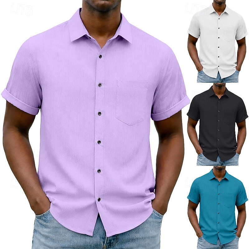 Men's Shirt Casual Shirt Button Up Shirt Blue Black White Burgundy Navy Blue Short Sleeve Plain Shirt Collar Casual Daily Front Pocket Clothing Apparel Elegant Fashion Casual 2026 - $25.99 –P1