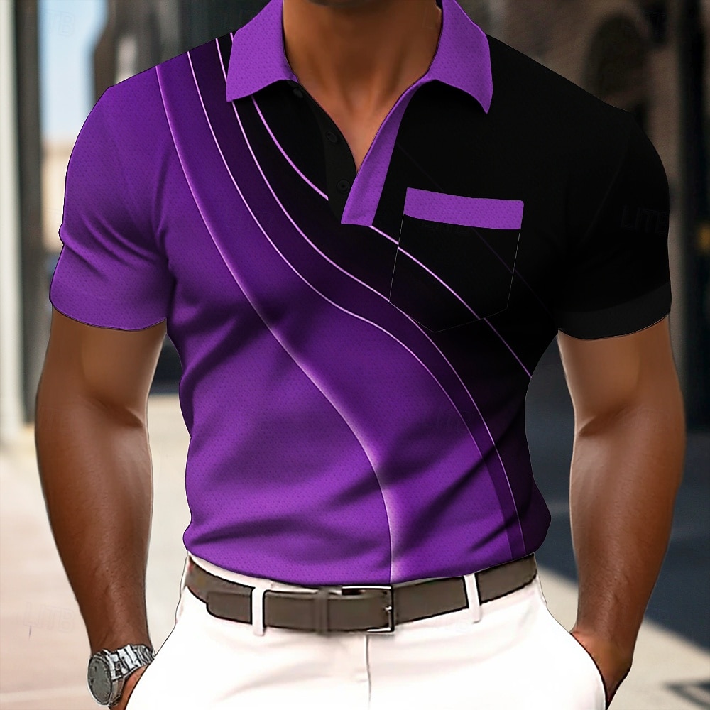 Herren Farbverlauf Geometrisch Poloshirts Kurzarm Polo-Shirts Revers Business-Casual Outdoor Ferien Alltagskleidung Tasche 3D-Druck Sommer Frühling Blau Rote Purpur 2026 - $11.99 –P3