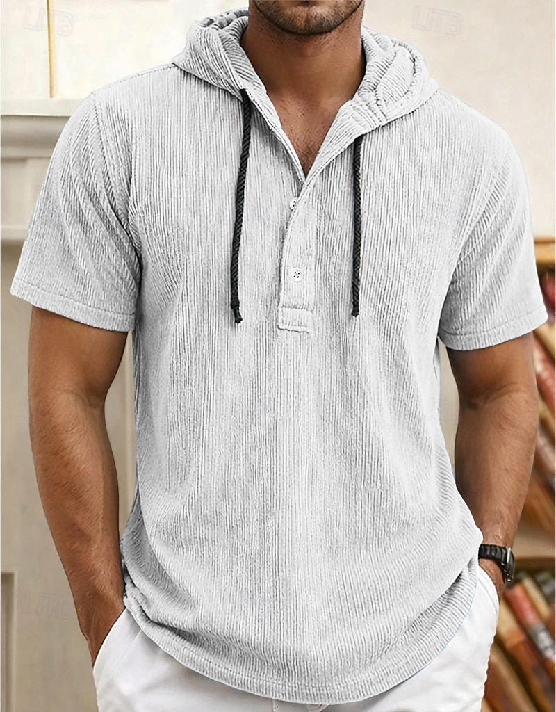 Herren Hemd Popover-Hemd Freizeithemd Cordhemd Weiß Marineblau Grau Leicht Blau Kurzarm Einfach Mit Kapuze Lässig Täglich Fronttasche Bekleidung Elegant Mode Lässig 2026 - $24.99 –P2
