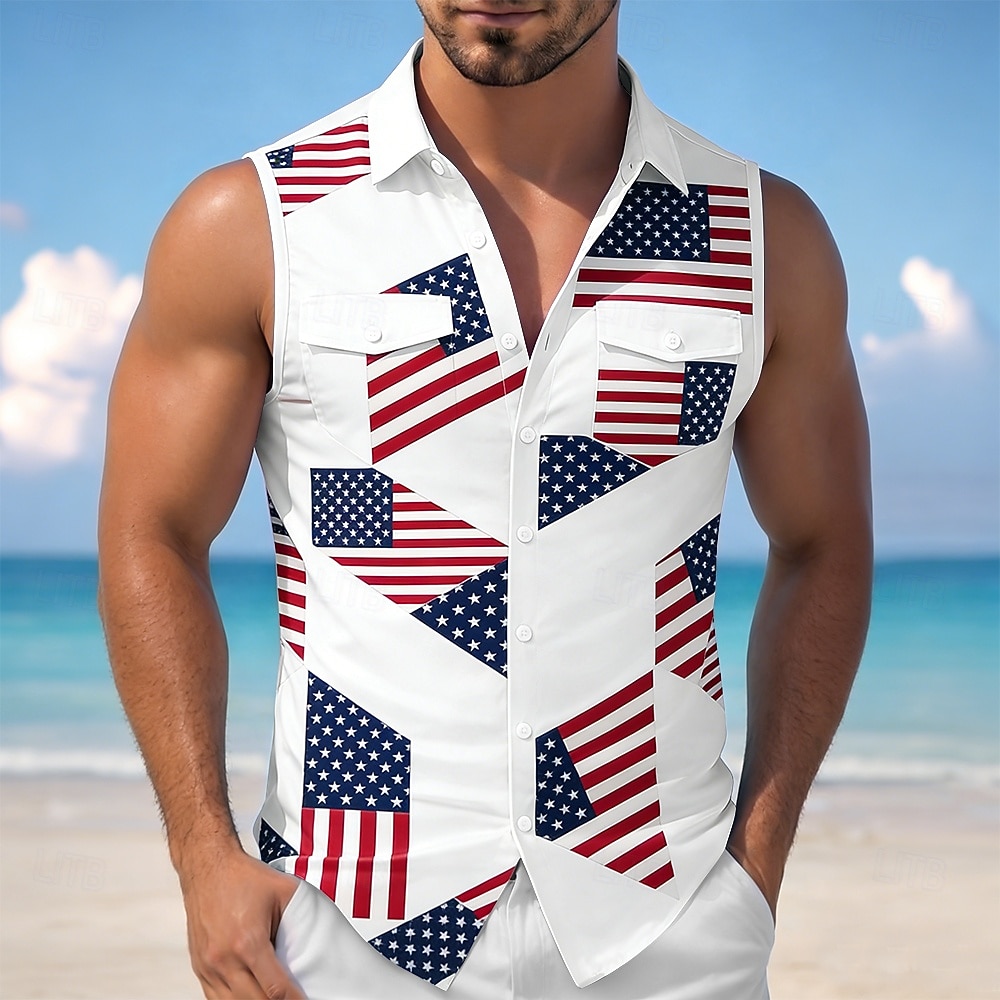 Per uomo 4 luglio, 250° anniversario degli Stati Uniti Bandiera degli Stati Uniti Camicia Camicia con Bottoni Maglietta senza maniche Senza Maniche Patriotico Ferie Estate Primavera Collo ripiegato del 2026 a $25.99 –P2