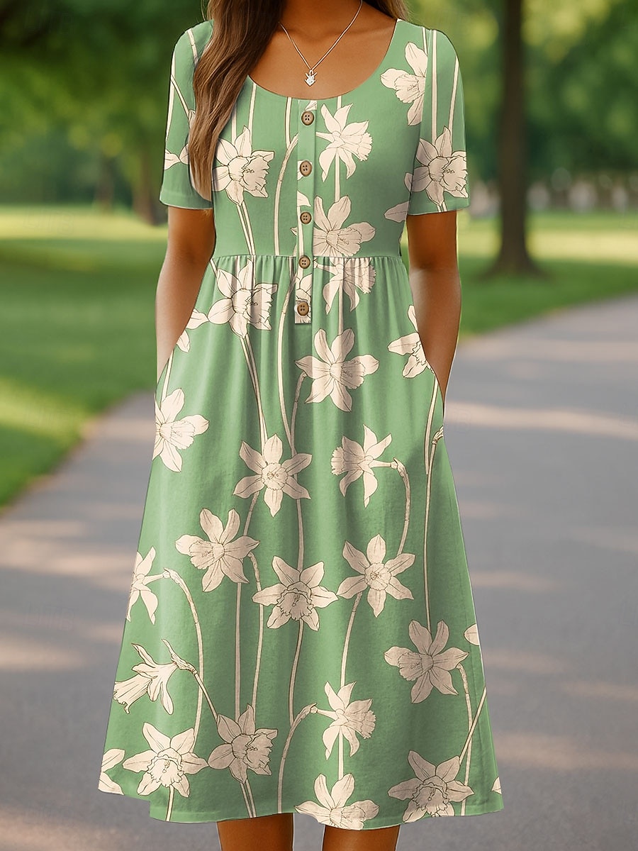 Dames Halflange jurk Casual jurk Zomerjurk Vakantie Casual Strandstijl Feestdagen Normale pasvorm Bloemig Grafisch Korte mouw Ronde hals Geel Oranje Groen Beige Zomer Lente 2026 - $32.99 –P4
