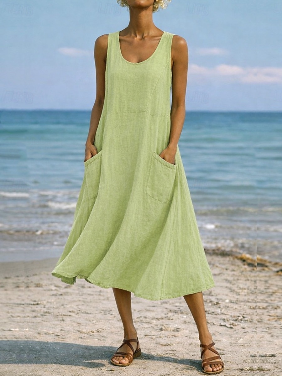 Mujer Vestido maxi Vestido de cambio Vestido de verano Casual Diario Holgado Plano Sin Mangas Cuello Barco Azul Piscina Negro Blanco Verde Claro Verano Primavera Otoño 2026 - $9.99 –P9