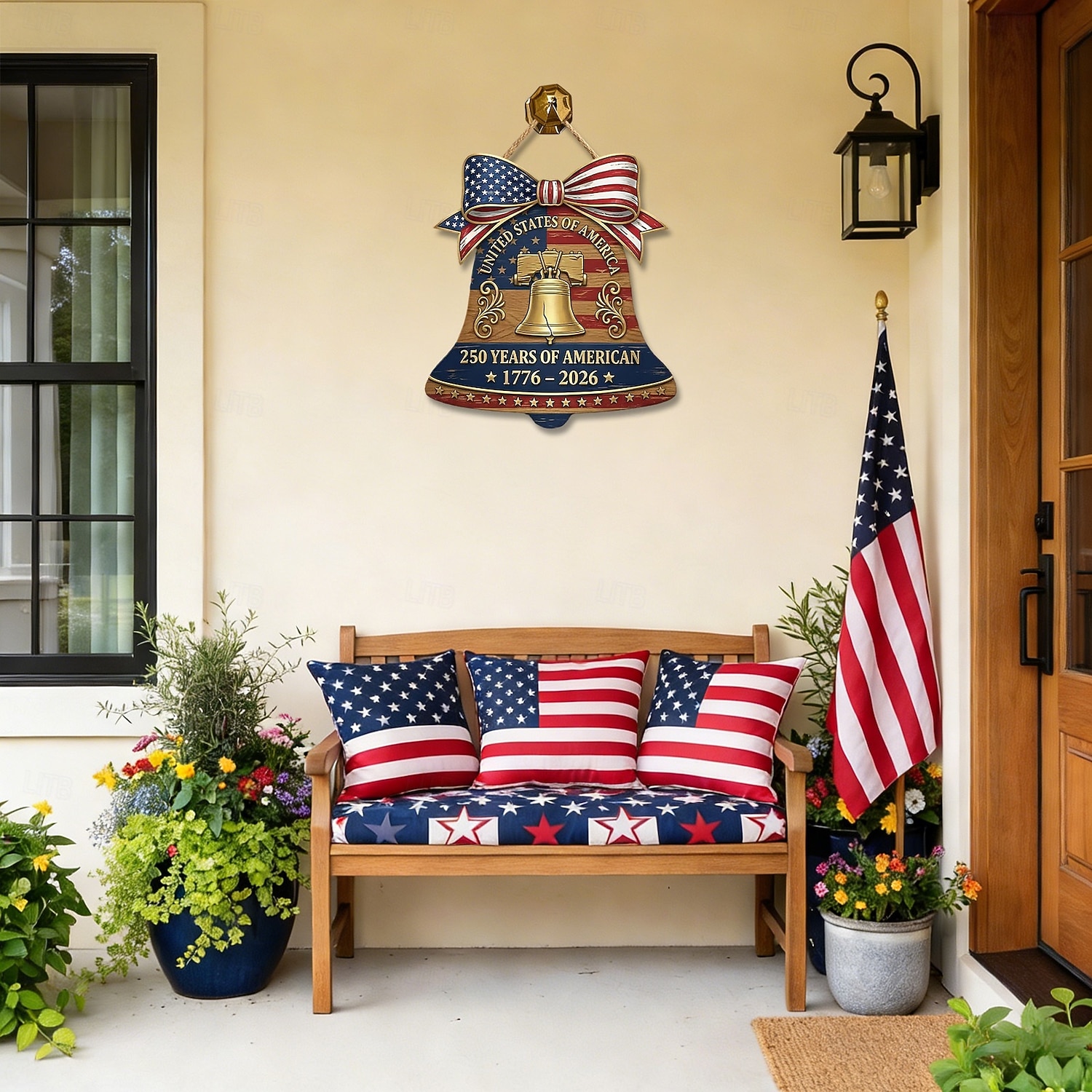 Dřevěná cedule k 250. výročí Spojených států, vlastenecká dekorace na zavěšení dveří ke Dni nezávislosti, nástěnná plaketa s americkou vlajkou na farmě, dekorace na verandu domu ke Dni nezávislosti 4. 2026 - $13.99 –P9