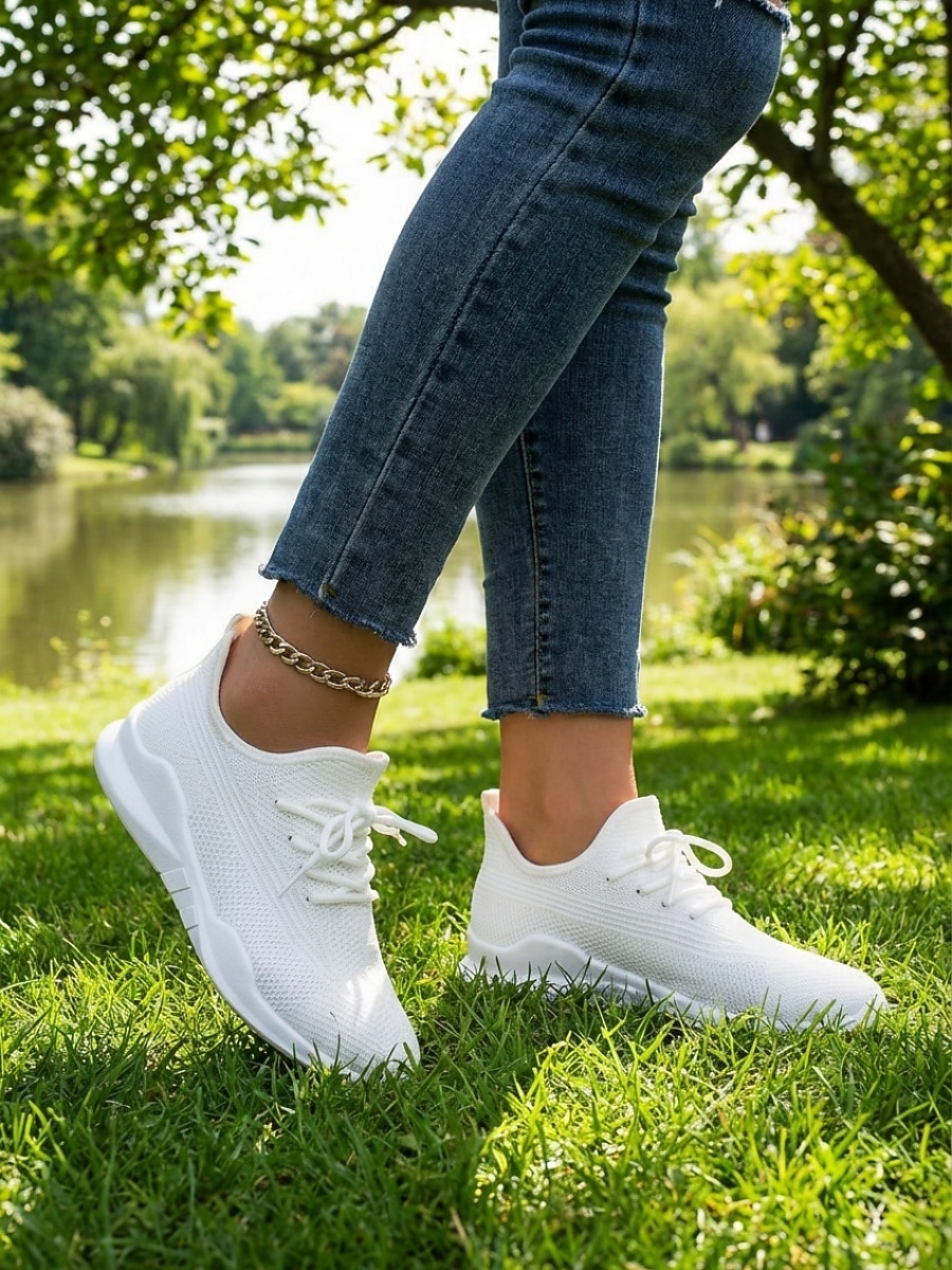 Women's White Knit Sneakers – Lightweight Breathable Lace-Up Design Sport Shoes, Casual Walking Shoes for Gym, Travel and Everyday Wear 2026 - $24.99 –P4