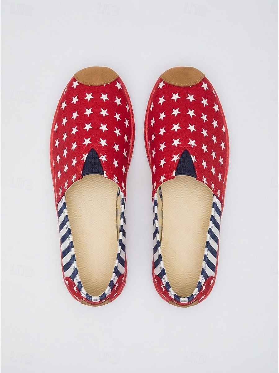 Scarpe basse patriottiche da donna USA 250 - comode scarpe in maglia a righe blu e bianche con dettaglio a stella per il giorno dell'indipendenza americana e le parate. &abbigliamento per le vacanze del 2026 a $19.99 –P6